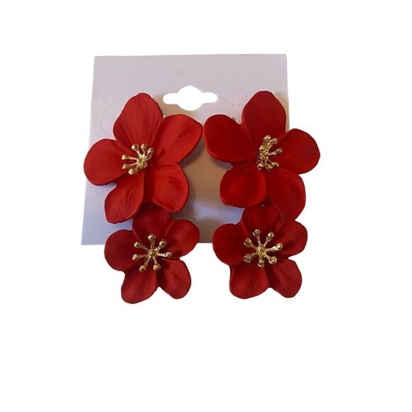 Gorgeous Burnt Orange Colored Floral Double Drop Earrings. - Picture 5 of 6